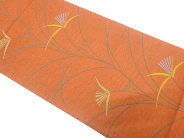 ふくれ織　草花模様織り出し　袋帯
